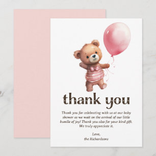 Teddy Bear Girl Baby Shower Thank You Card
