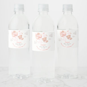 Teddy Bear Girl Baby Shower Water Bottle Label