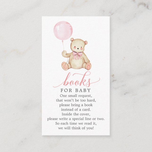 Teddy Bear Girl Book Request Baby Shower Card (Front)