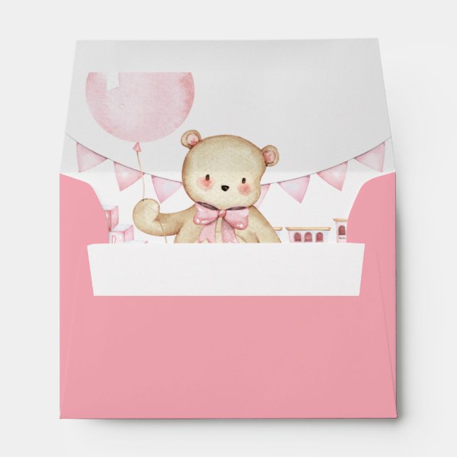 Teddy Bear Girl Pink Baby Shower Envelopes (Back (Bottom))