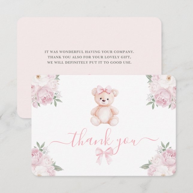 Teddy Bear Girl Thank You Card (Front/Back)