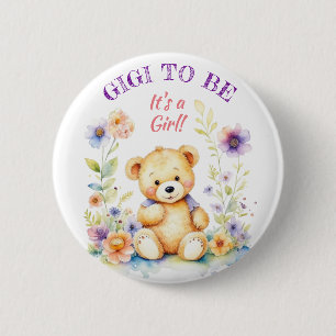 Teddy Bear Girl's Baby Shower Gigi to Be 2 Inch Round Button