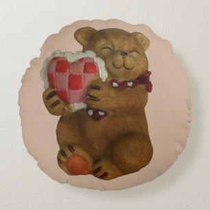 Teddy Bear Gives You It's Heart Round Pillow