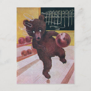 Teddy Bear Goes Bowling Postcard