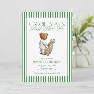 Teddy Bear Golf 1st Birthday Party Caddie Bear Invitation