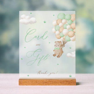 Teddy Bear Green Baby Shower Cards & Gifts Acrylic Sign