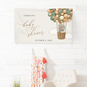Teddy Bear, Green Balloons, Baby Shower Welcome Banner