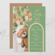 Teddy Bear Green et Brown Baby shower Invitation