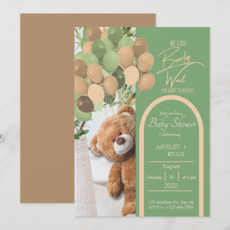 Teddy Bear Green et Brown Baby shower Invitation