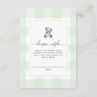 Teddy Bear Green Gingham Diaper Raffle Ticket