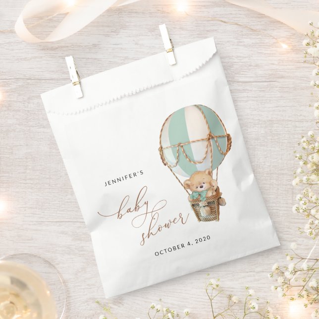 Teddy Bear, Green Hot Air Balloon, Baby Shower Favour Bag (Clipped)