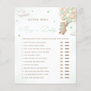 Teddy Bear Green Mommy or Daddy Baby Shower Game