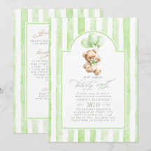 Teddy Bear Green Stripes Baby Shower All In One