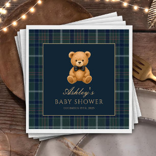 Teddy Bear Green Tartan Baby Shower Paper Napkin