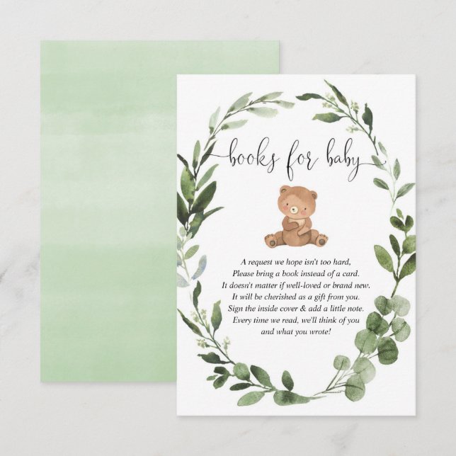 Teddy bear greenery eucalyptus books for baby encl enclosure card (Front/Back)