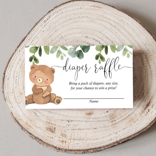 Teddy bear greenery eucalyptus diaper raffle enclosure card (Creator Uploaded)