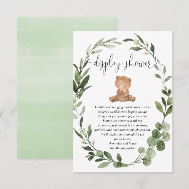 Teddy bear greenery eucalyptus display shower enclosure card (Front/Back)