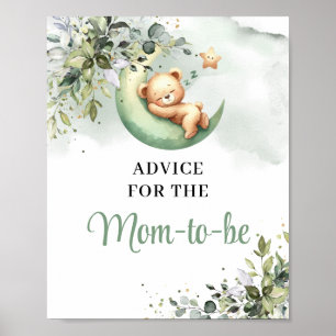 Teddy bear greenery gold Advice for the mom-to-be Poster