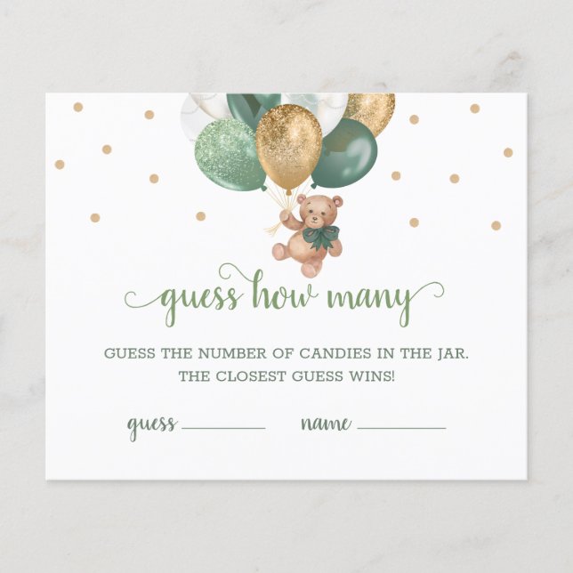 Teddy Bear Guess How Many Candies Game Baby Shower (Front)