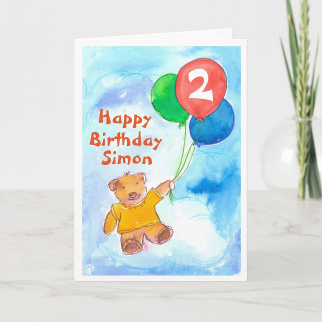 Teddy Bear Happy 2nd Birthday Custom Card (Front)