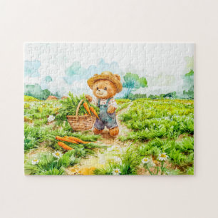 Teddy Bear Harvesting Carrots in a Field Jigsaw Puzzle