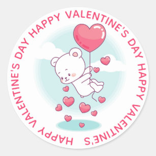 Teddy Bear Heart Balloons Personalized Valentine Classic Round Sticker