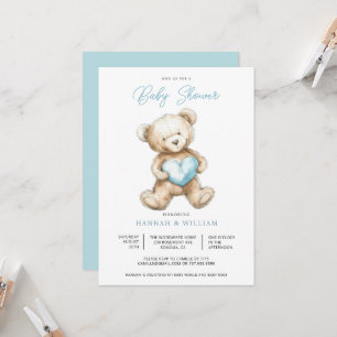 Teddy Bear Heart Boy Blue Baby Shower  Invitation