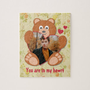 Teddy bear heart valentine's day vintage floral jigsaw puzzle