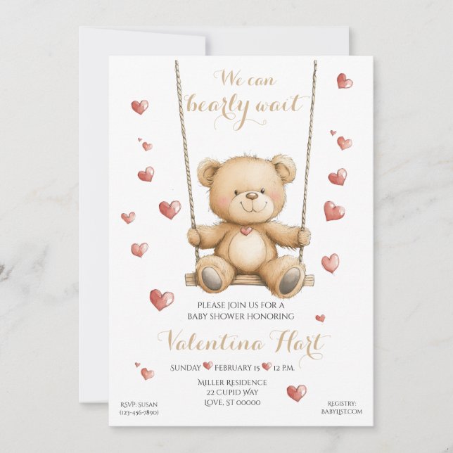 Teddy Bear Hearts Baby Shower Invitation (Devant)