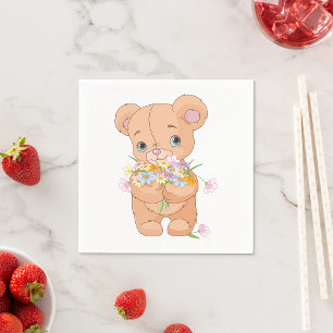 Teddy Bear Holding A Bouquet Paper Napkins