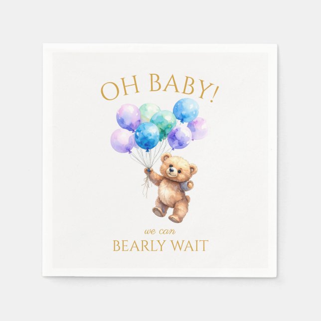 Teddy Bear holding balloons floating up Napkin (Front)