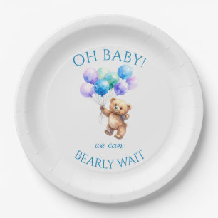 Teddy Bear holding balloons floating up Paper Plate