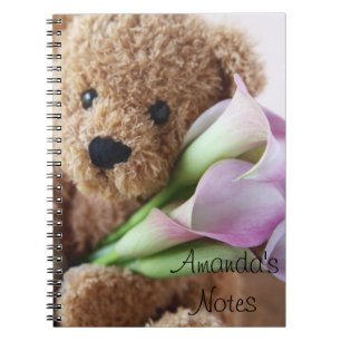 teddy bear holding calla lilies notebook
