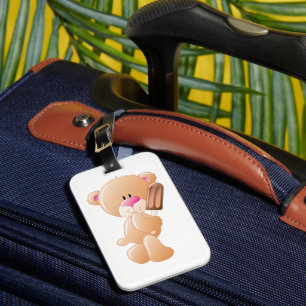 Teddy Bear Holding Chocolate Ice Cream Popsicle Luggage Tag