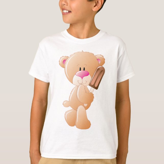 Teddy Bear Holding Chocolate Ice Cream Popsicle T-Shirt (Front)