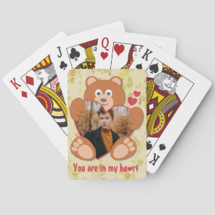 Teddy Bear Holding Heart Photo Valentine's Day Playing Cards