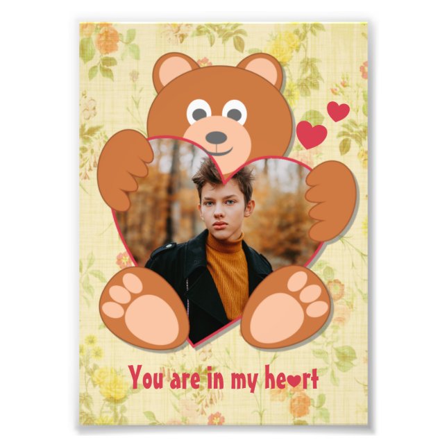 Teddy Bear Holding Heart Photo Valentine's Day Print (Front)
