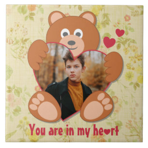 Teddy Bear Holding Heart Photo Valentine's Day Tile