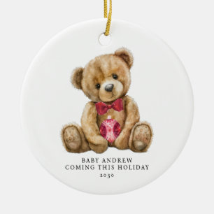 Teddy Bear Holiday Baby Announcement Keepsake Ceramic Ornament