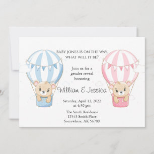 Teddy Bear Hot Air Balloon Gender Reveal Invitation