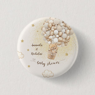 Teddy Bear Hot Air Balloon Gold Beige 1 Inch Round Button