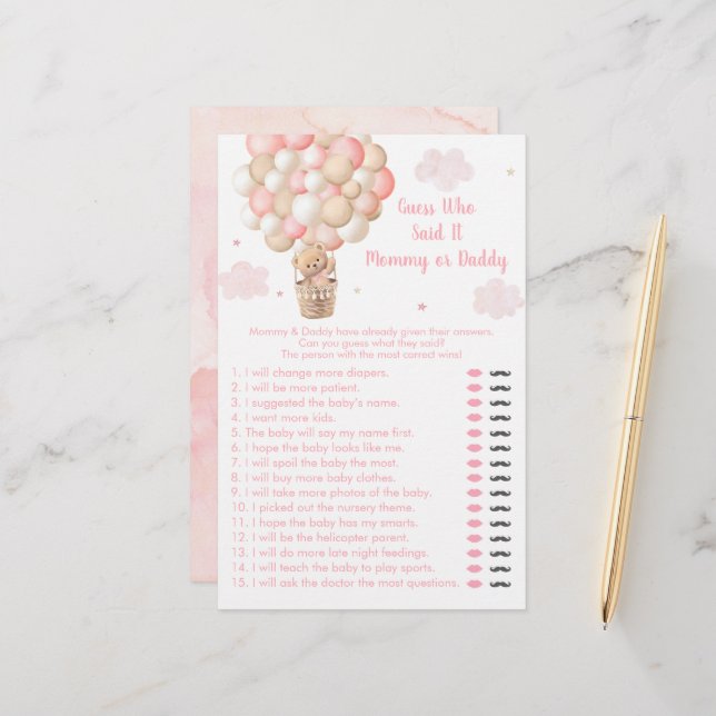 Teddy Bear Hot Air Balloon Guess Who Said It Game (Front/Back In Situ)