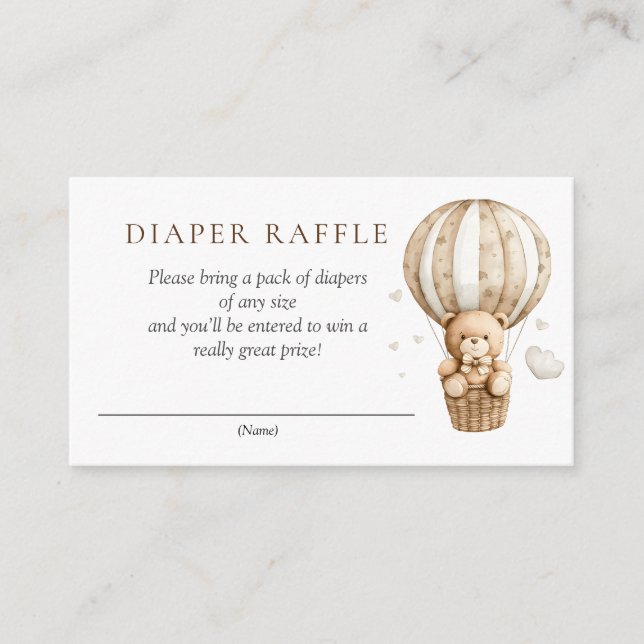 Teddy Bear Hot Air Balloon Shower Diaper Raffle Enclosure Card (Front)