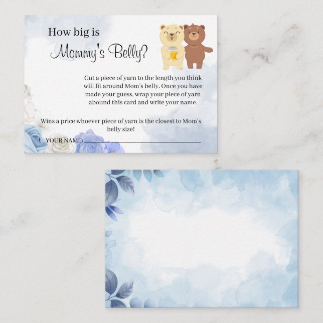 Teddy Bear How Big is Mommy Belly Shower Game card (Front/Back)