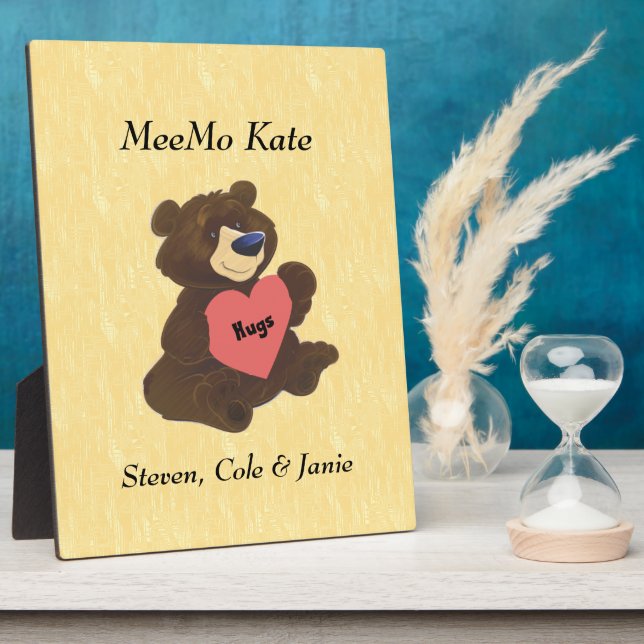 Teddy Bear Hugs Heart Custom Plaque (Side)