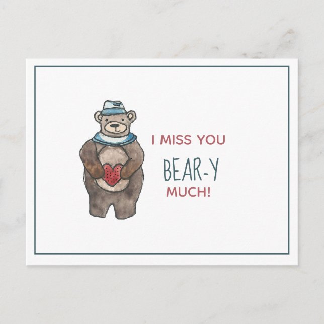 Teddy Bear I miss you beary much Valentine Postcard (Front)