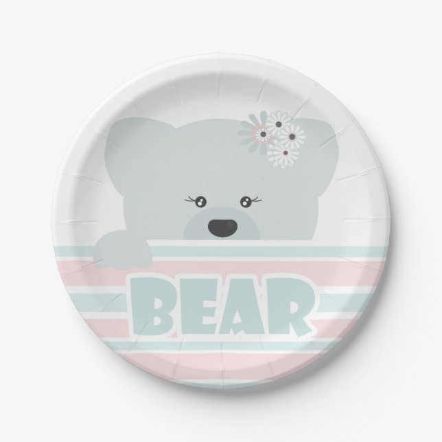 Teddy bear illustration kids childish print paper plate (Front)
