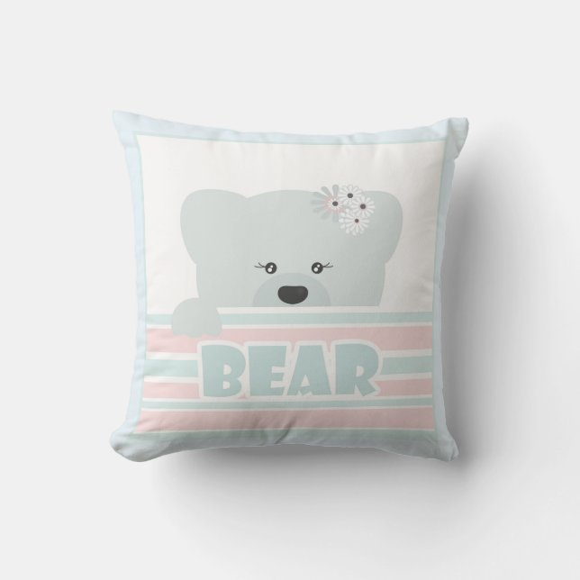 Teddy bear illustration kids childish print throw pillow (Front)