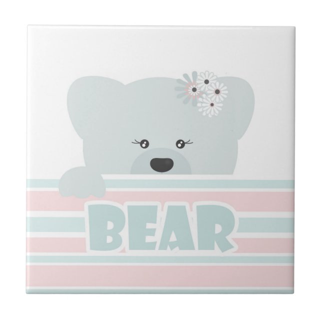 Teddy bear illustration kids childish print tile (Front)