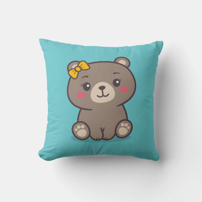 Teddy Bear Illustration Throw Pillow (Front)